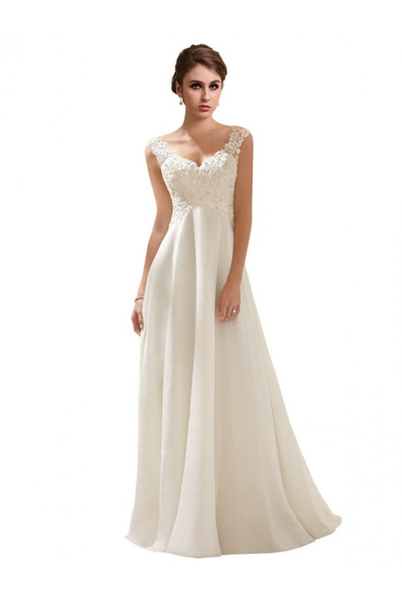 Low Back Sleeveless V-Neck A-Line Soft Chiffon & Lace Wedding Dress Worcester