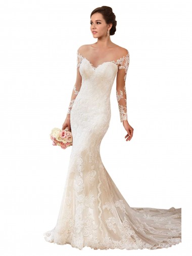 Long Sleeves Sweetheart Mermaid Lace Wedding Gowns Worcester