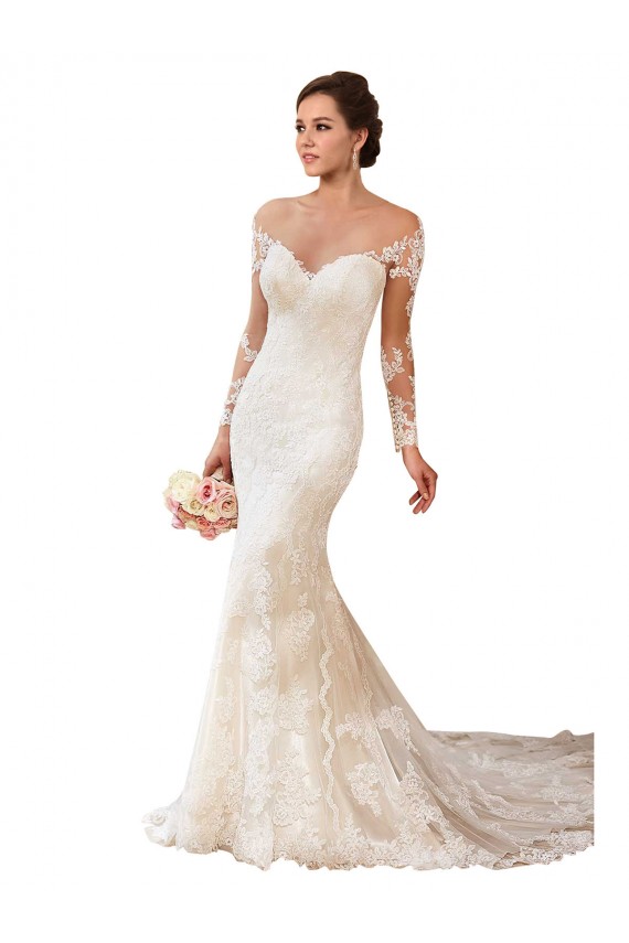 Long Sleeves Sweetheart Mermaid Lace Wedding Gowns Worcester
