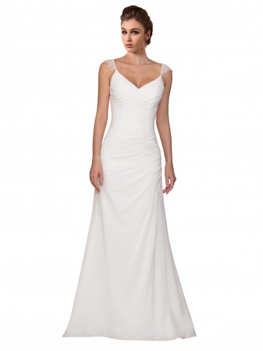 Sleeveless V-Neck Sheath Soft Chiffon Wedding Dress Worcester