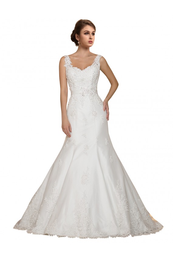 Cap Sleeves V-Neck Mermaid Lace Wedding Dress Worcester