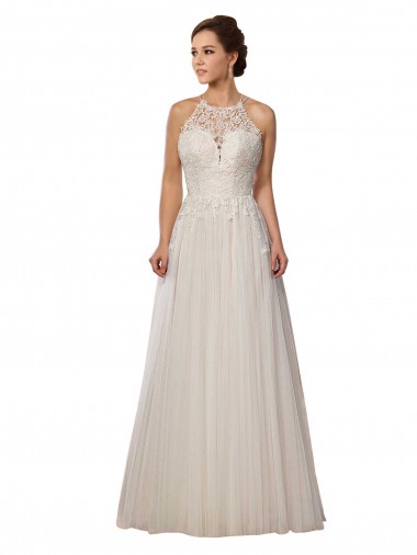 Sleeveless Illusion Neck A-Line Tulle Wedding Dress Worcester
