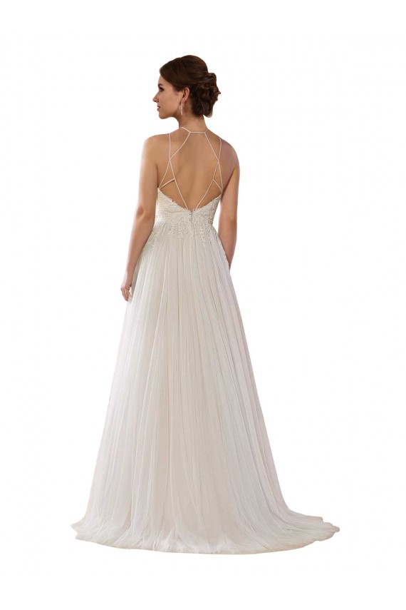 Sleeveless Illusion Neck A-Line Tulle Wedding Dress Worcester