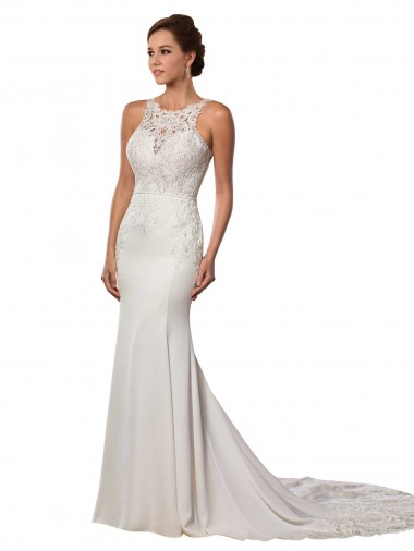 V-Back Sleeveless High Neck Sheath Lace Modern Wedding Dress Worcester