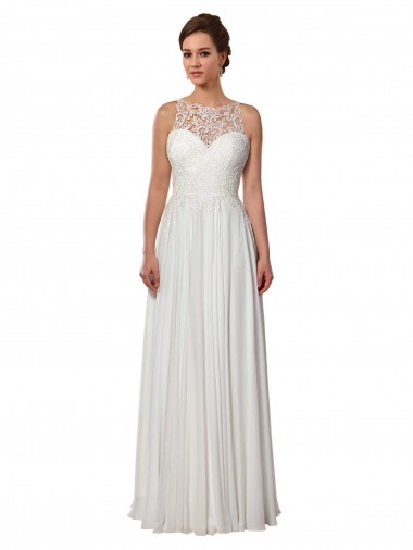 Sleeveless Illusion Neck A-Line Soft Chiffon Boho Wedding Dress Worcester