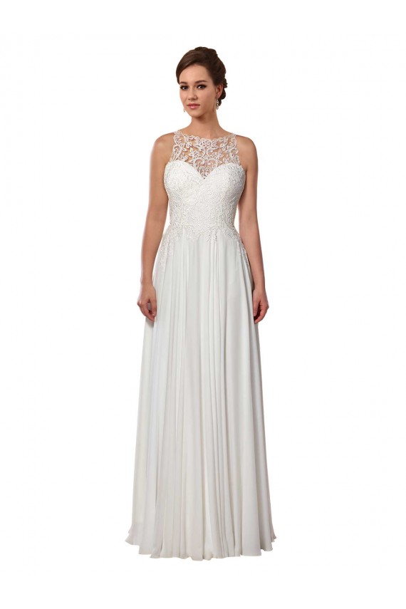 Sleeveless Illusion Neck A-Line Soft Chiffon Boho Wedding Dress Worcester