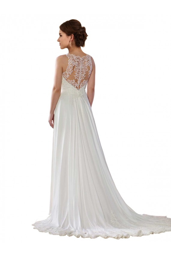 Sleeveless Illusion Neck A-Line Soft Chiffon Boho Wedding Dress Worcester