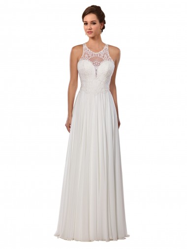 Sleeveless Illusion Neck Sheath Soft Chiffon Wedding Dress Worcester