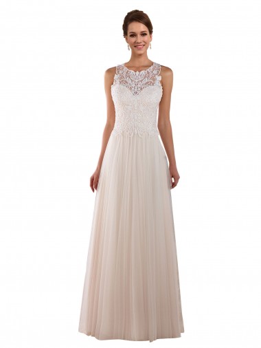Sleeveless High Neck A-Line Tulle & Lace Boho Wedding Dress Worcester