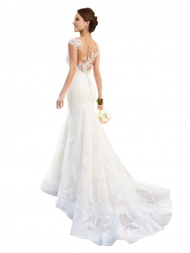 Cap Sleeves Illusion Neck Mermaid Lace Wedding Dress Worcester