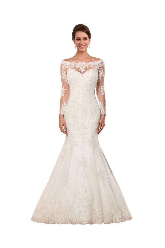 Long Sleeves Bateau Neck Mermaid Lace Sexy Wedding Dress Worcester