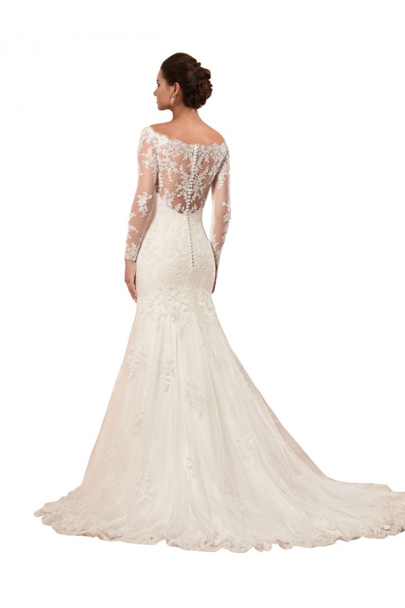 Long Sleeves Bateau Neck Mermaid Lace Sexy Wedding Dress Worcester