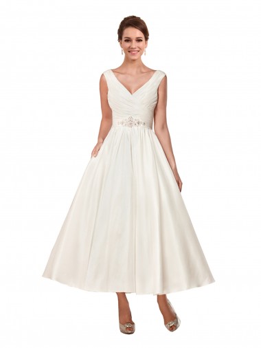 Sleeveless V-Neck A-Line Satin Wedding Dress Worcester