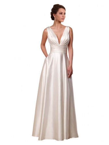 Sleeveless V-Neck A-Line Satin Wedding Gowns Worcester