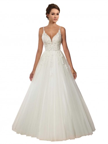 Sleeveless Spaghetti Straps Ball Gown Tulle & Lace Boho Wedding Dress Worcester