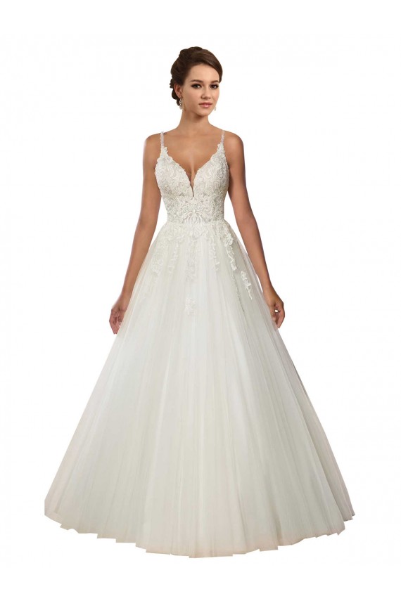 Sleeveless Spaghetti Straps Ball Gown Tulle & Lace Boho Wedding Dress Worcester