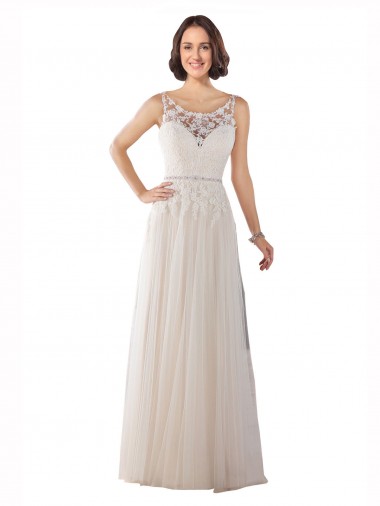 Sleeveless Illusion Neck A-Line Tulle Boho Wedding Dress Worcester