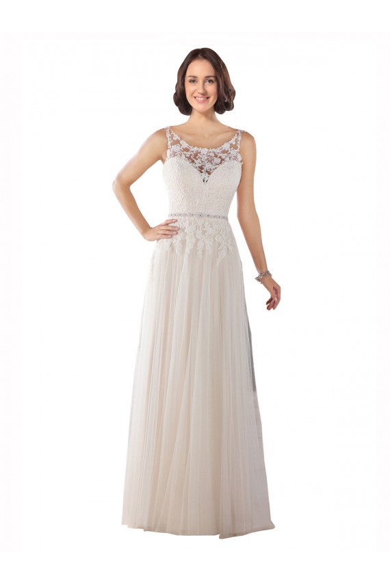 Sleeveless Illusion Neck A-Line Tulle Boho Wedding Dress Worcester