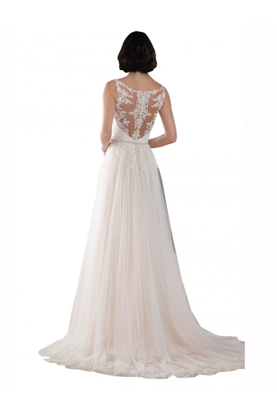 Sleeveless Illusion Neck A-Line Tulle Boho Wedding Dress Worcester