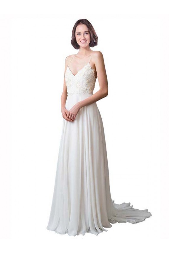 Sleeveless Spaghetti Straps A-Line Soft Chiffon & Lace Beach Wedding Dress Worcester