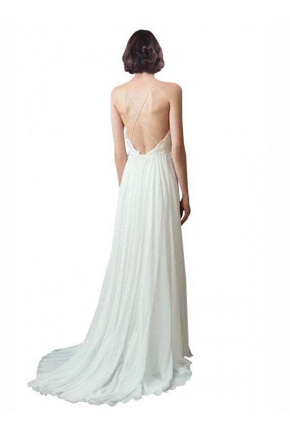 Sleeveless Spaghetti Straps A-Line Soft Chiffon & Lace Beach Wedding Dress Worcester