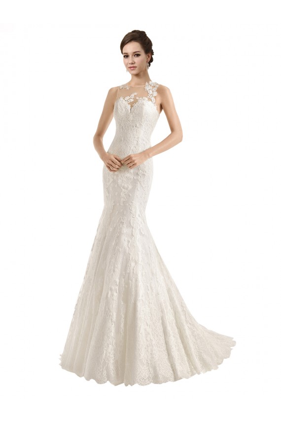 Sleeveless Illusion Neck Mermaid Lace Wedding Dress Worcester