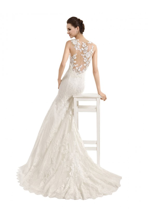 Sleeveless Illusion Neck Mermaid Lace Wedding Dress Worcester