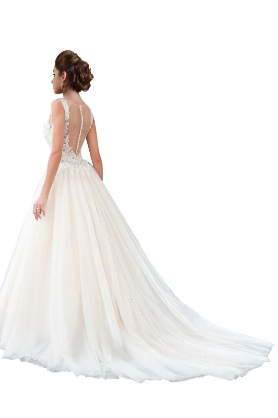 Sleeveless Illusion Neck A-Line Tulle & Lace Beach Wedding Dress Worcester