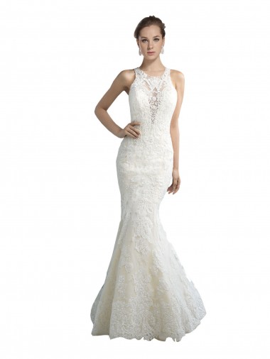 Sleeveless Illusion Neck Mermaid Tulle Beach Wedding Dress Worcester