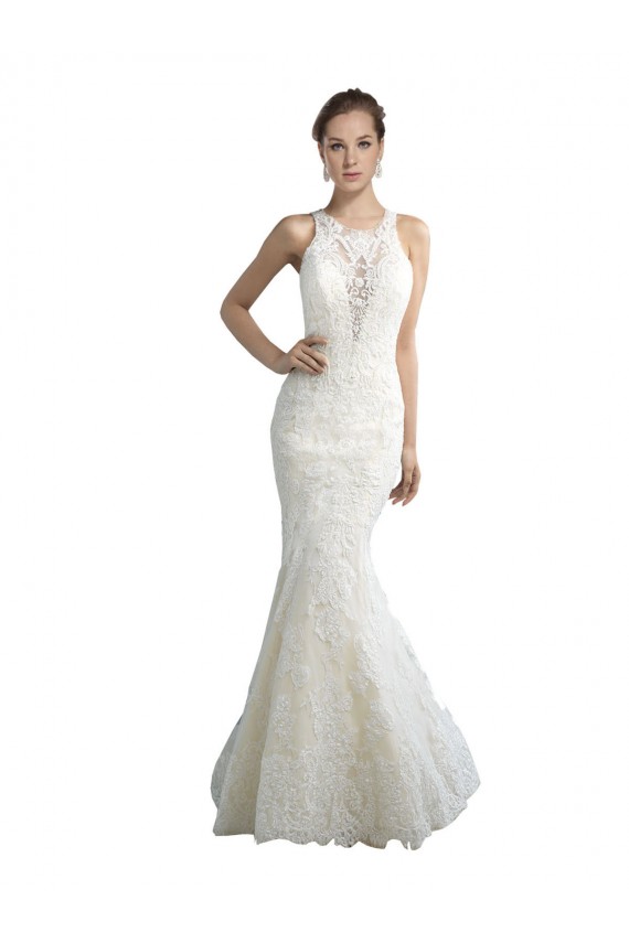 Sleeveless Illusion Neck Mermaid Tulle Beach Wedding Dress Worcester