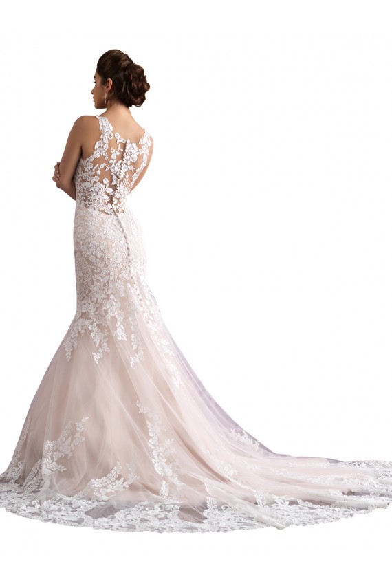 Ivory & Champagne Sleeveless Illusion Neck Mermaid Tulle & Lace Wedding Dresses Worcester