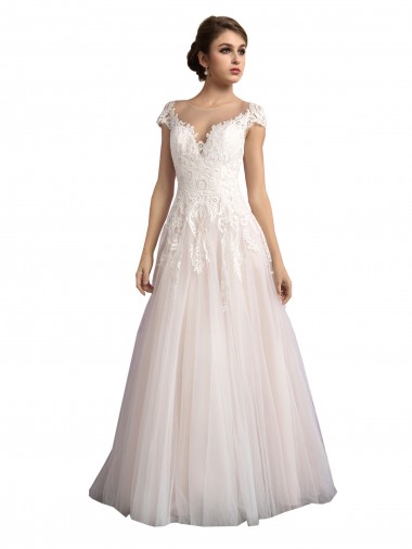 Cap Sleeves Illusion Neck A-Line Tulle & Lace Beach Wedding Dress Worcester