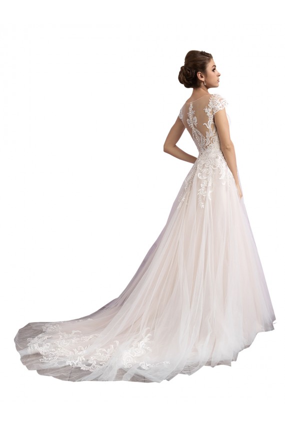 Cap Sleeves Illusion Neck A-Line Tulle & Lace Beach Wedding Dress Worcester