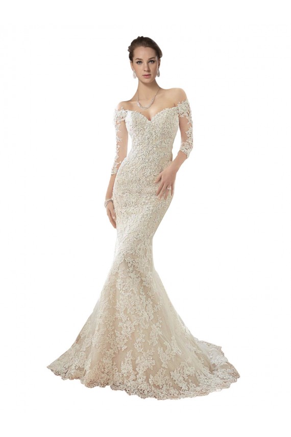 Long Sleeves Off the Shoulder Mermaid Tulle & Lace Wedding Dress Worcester