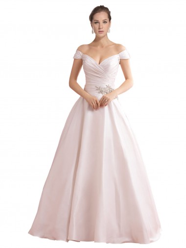 V-Back Sleeveless Off the Shoulder A-Line Satin Wedding Dresses Worcester