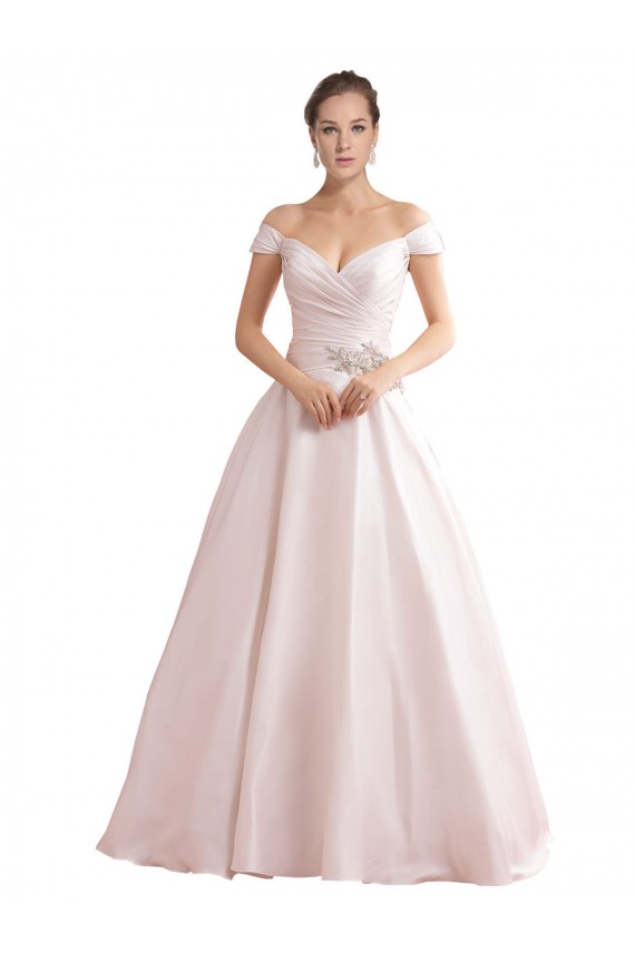 V-Back Sleeveless Off the Shoulder A-Line Satin Wedding Dresses Worcester