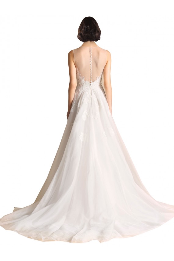 Ivory Sleeveless Illusion Neck A-Line Tulle Wedding Dresses Worcester