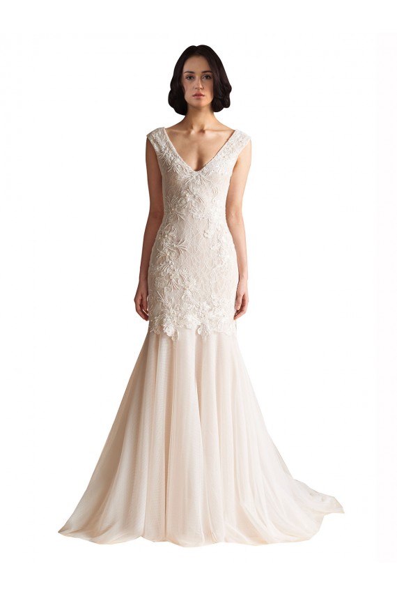 Low Back Sleeveless V-Neck Mermaid Tulle Wedding Dress Worcester