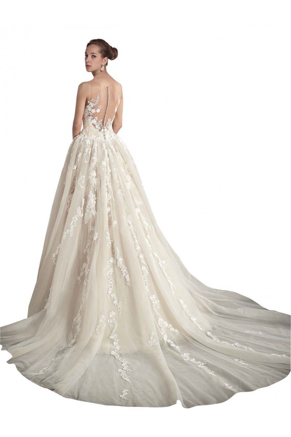 Ivory & Champagne Sleeveless Illusion Neck A-Line Tulle Wedding Dresses Worcester