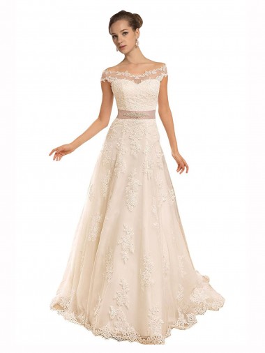 Sleeveless Off the Shoulder A-Line Lace Beach Wedding Dress Worcester