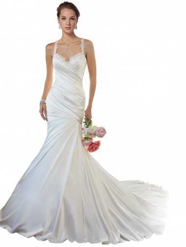 Sleeveless Sweetheart Mermaid Satin Beach Wedding Gowns Worcester