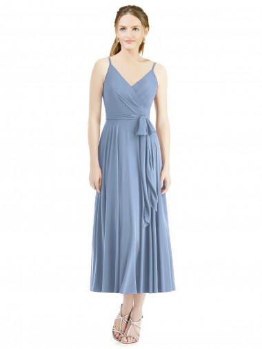 Dusty Blue Sleeveless Spaghetti Straps A-Line Soft Chiffon Bridesmaid Dress Worcester