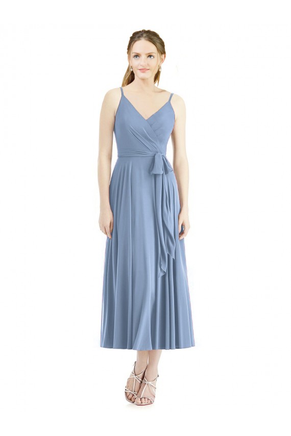 Dusty Blue Sleeveless Spaghetti Straps A-Line Soft Chiffon Bridesmaid Dress Worcester