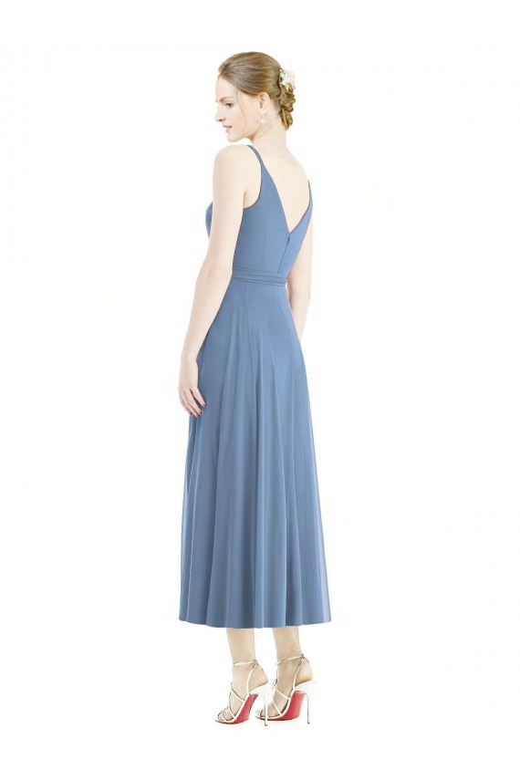 Dusty Blue Sleeveless Spaghetti Straps A-Line Soft Chiffon Bridesmaid Dress Worcester