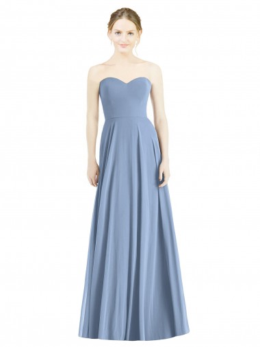 Dusty Blue Sleeveless Sweetheart A-Line Soft Chiffon Evening Dress / Bridesmaid Dress Worcester