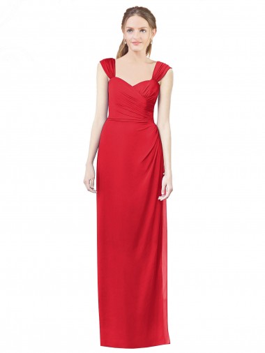 Red Cap Sleeves Sweetheart A-Line Soft Chiffon Formal Dress / Bridesmaid Dress Worcester