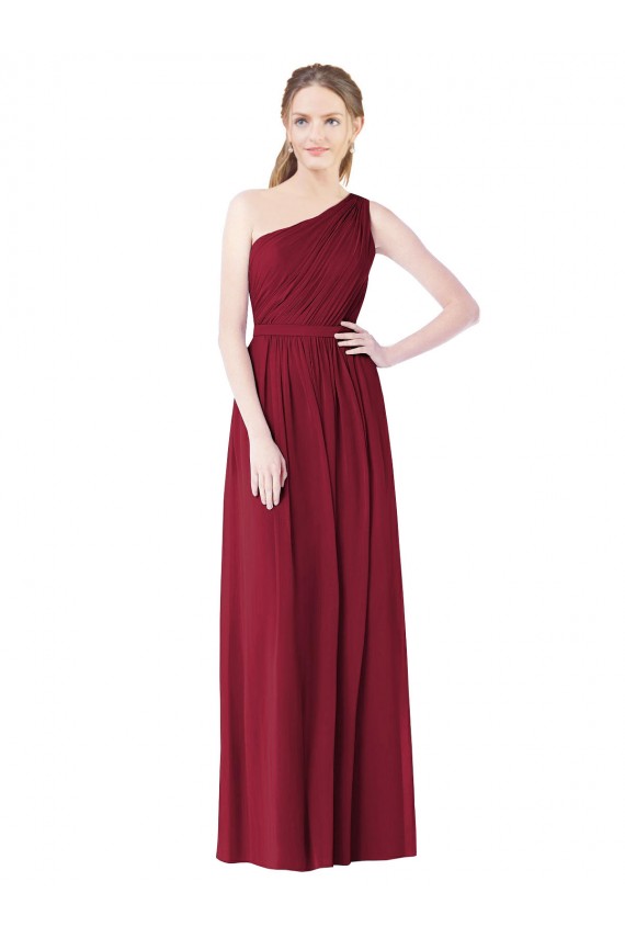 Burgundy Sleeveless One Shoulder A-Line Soft Chiffon Bridesmaid Gown Worcester