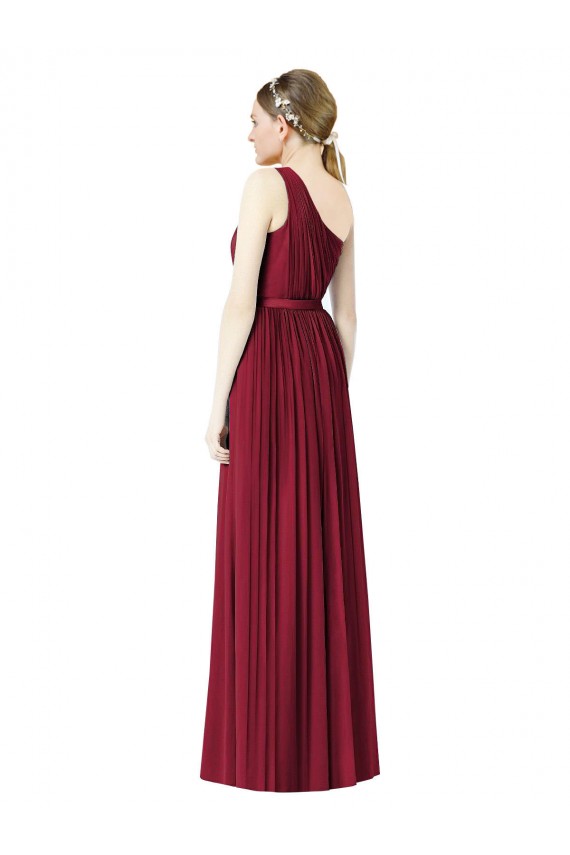 Burgundy Sleeveless One Shoulder A-Line Soft Chiffon Bridesmaid Gown Worcester