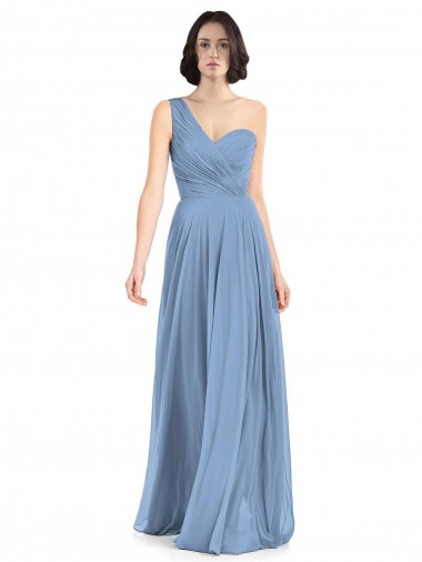 Dusty Blue Sleeveless One Shoulder A-Line Soft Chiffon Formal Dress / Bridesmaid Dress Worcester