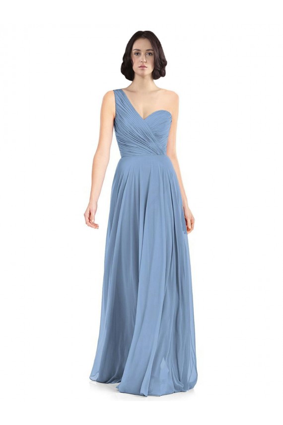 Dusty Blue Sleeveless One Shoulder A-Line Soft Chiffon Formal Dress / Bridesmaid Dress Worcester